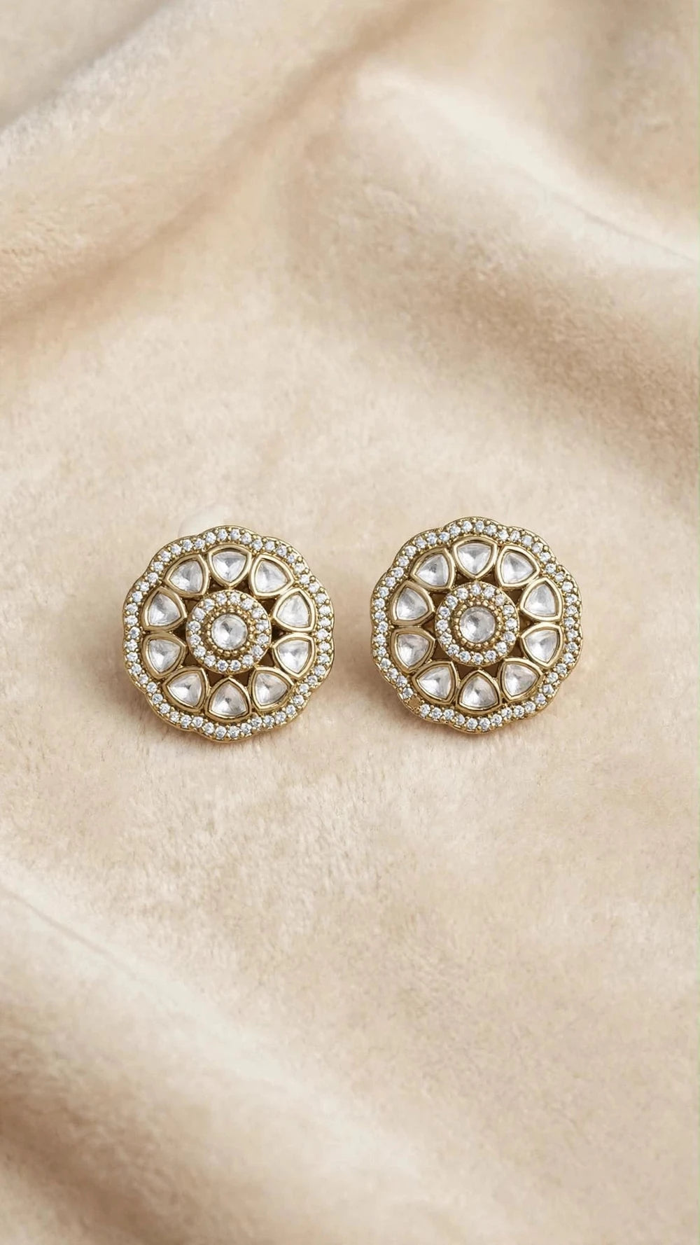 Royal Kundan Crystal Floral Stud Earrings