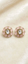 Blush Pink Kundan Floral Stud Earrings