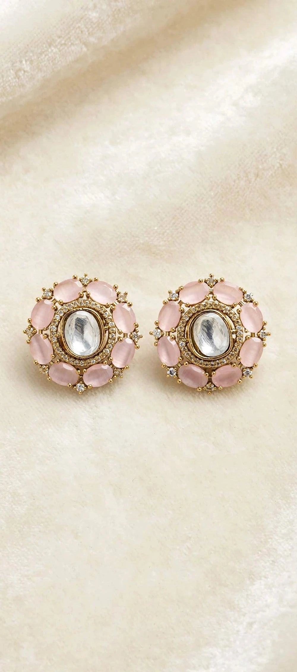Blush Pink Kundan Floral Stud Earrings