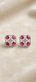 Ruby Red Crystal Floral stud earrings