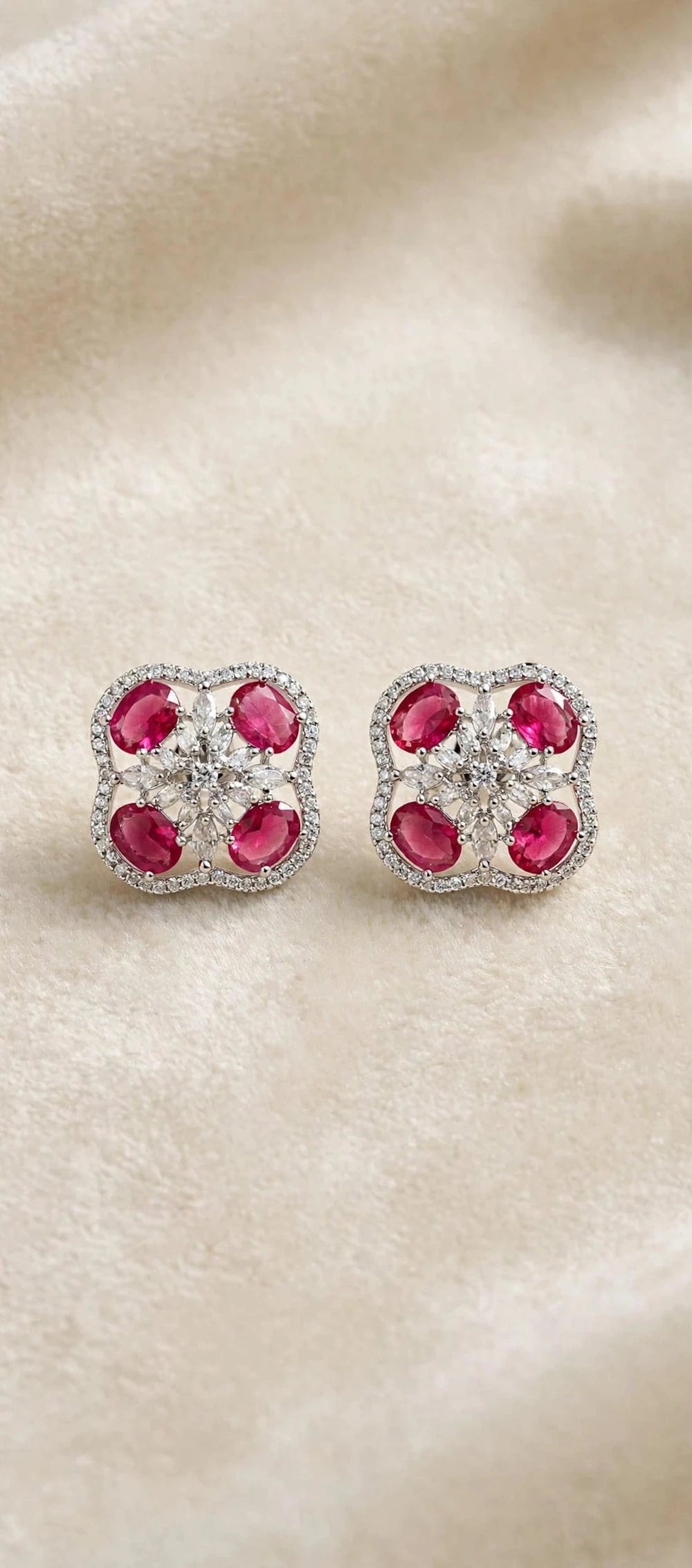 Ruby Red Crystal Floral stud earrings