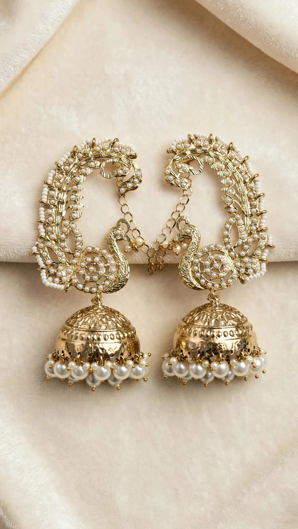 Royal Peacock Pearl Jhumka Ear Cuff