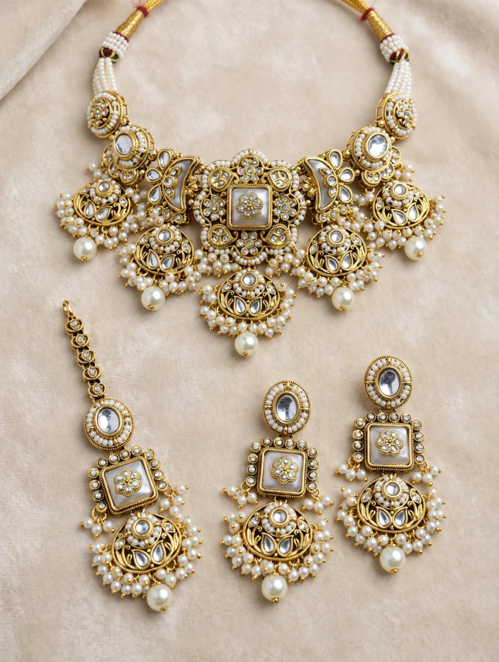 Royal Kundan Pearl Bridal Necklace Set