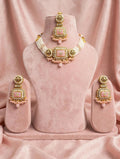 Blush Pink Kundan Pearl Necklace with Earring & Tikka