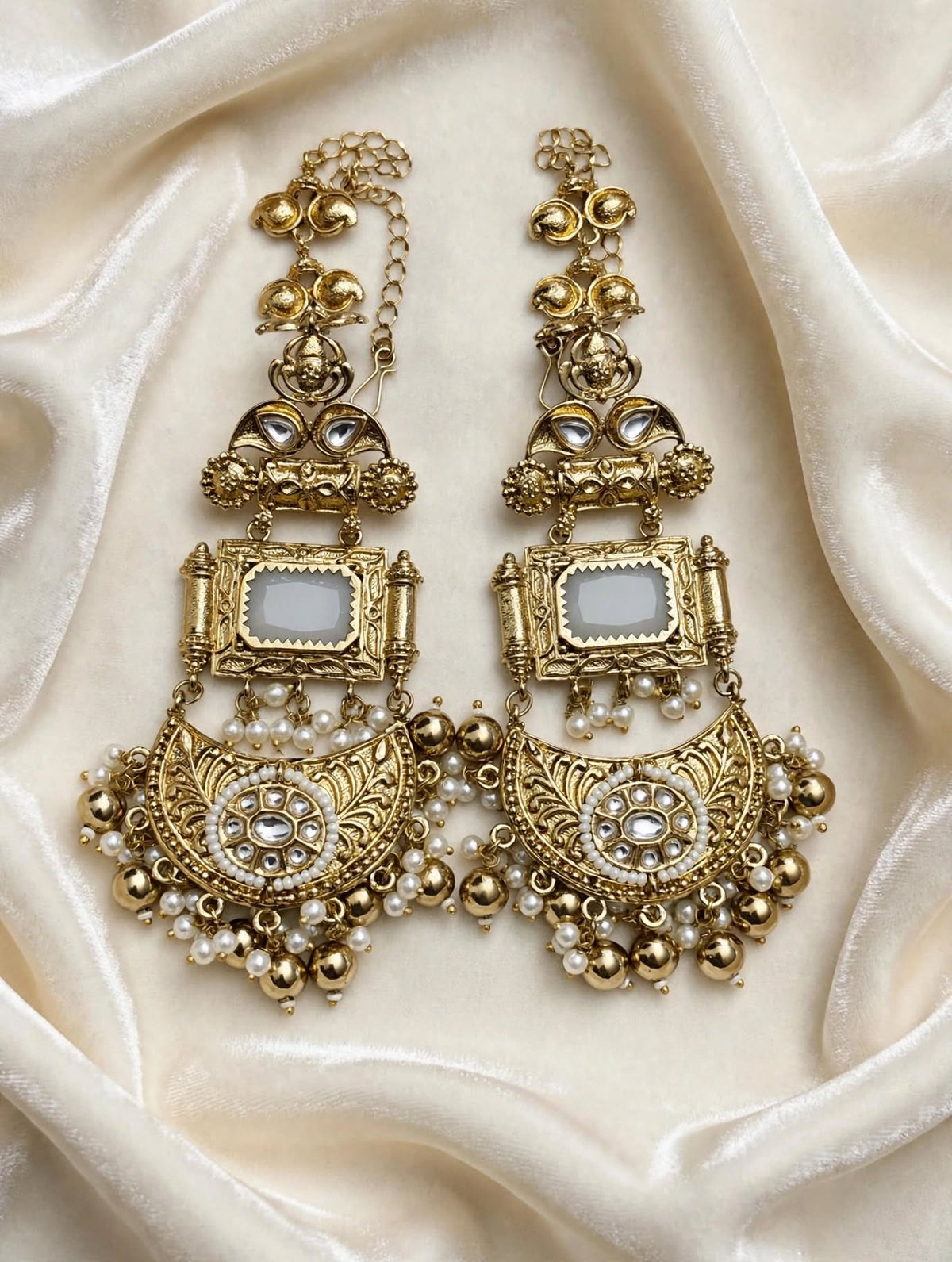White & Gold Statement Earrings