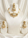 Ivory Kundan Pearl Necklace With Earrings & Tikka